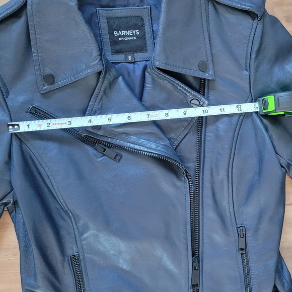 Navy Barney's Originals Genuine Leather Biker Jacket Size 4 - Picture 8 of 10